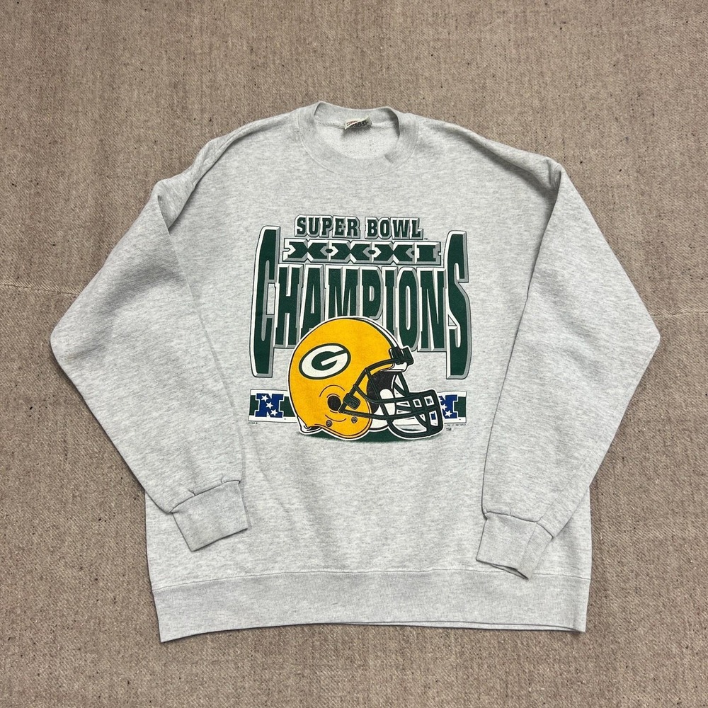Vintage Green Bay Packers Sweatshirt Mens XXL‎ Gray 1990s XXXI Super Bowl Champs